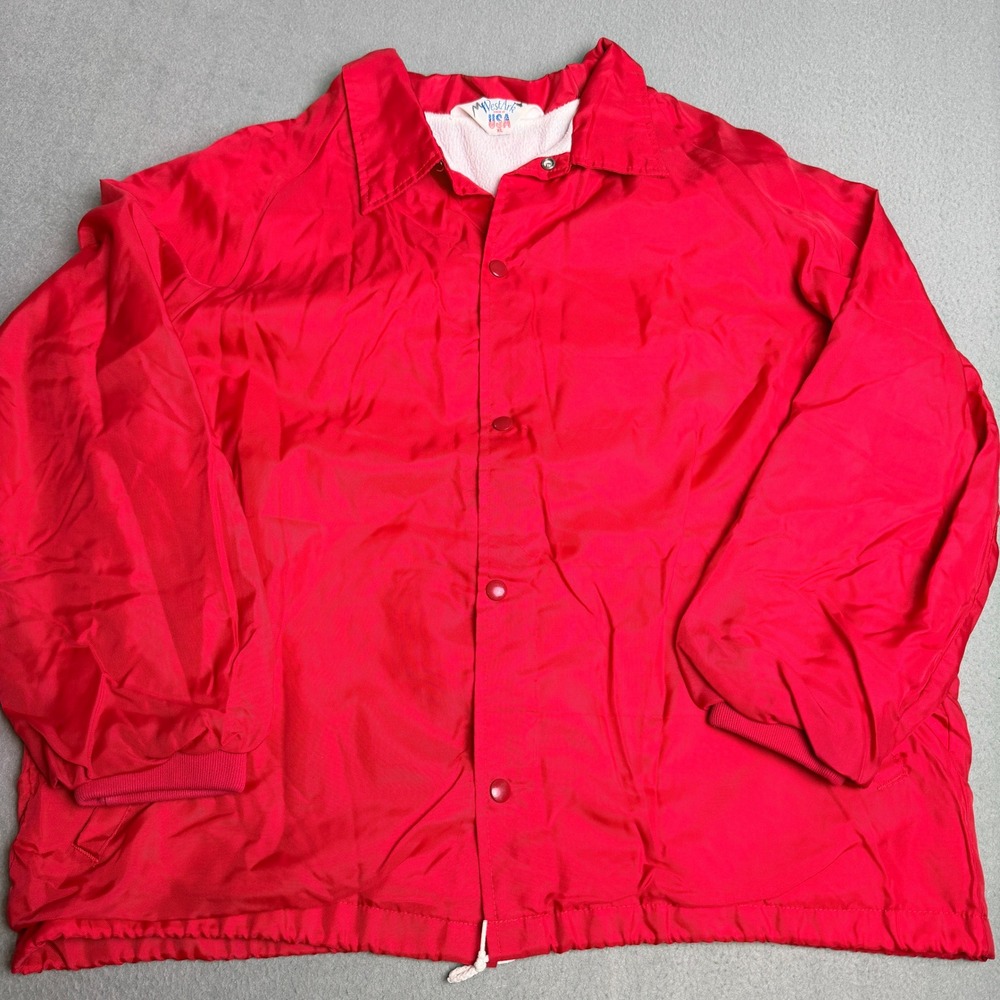Vintage WestArk Red Coaches Jacket Made in USA Snap Front Retro Windbreaker XL